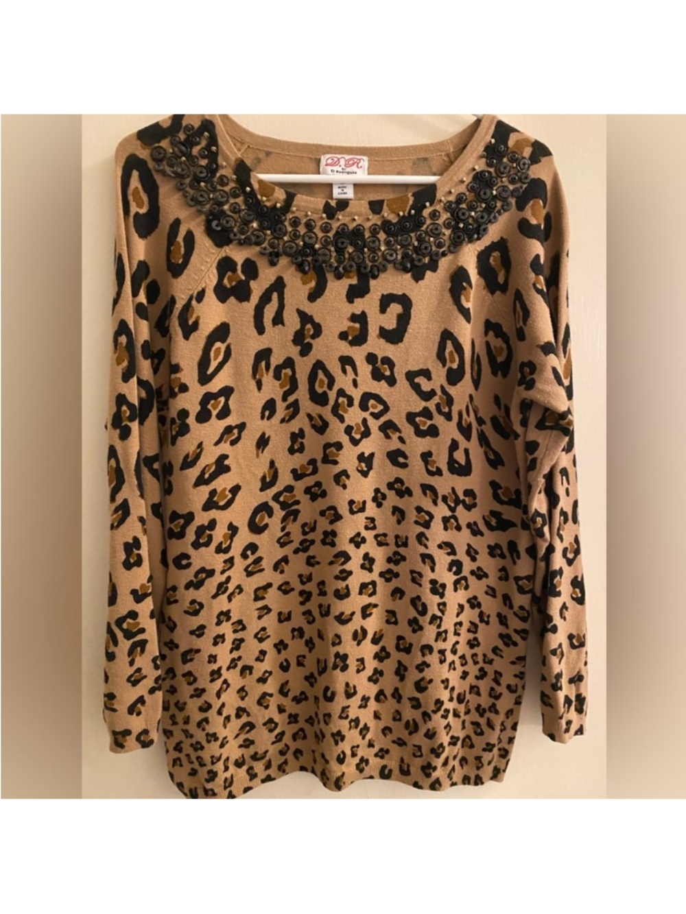 Beaded Leopard Print Sweater in Brown and Black Medium